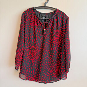 Liz Claiborne Womens Career Sheer Long Sleeve Red and Black Blouse Top Size XL